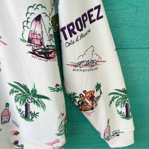 LOU & GREY ST. TROPEZ FUN GRAPHIC PRINT VACATION SWEATSHIRT OVERSIZED XS - Picture 6 of 11